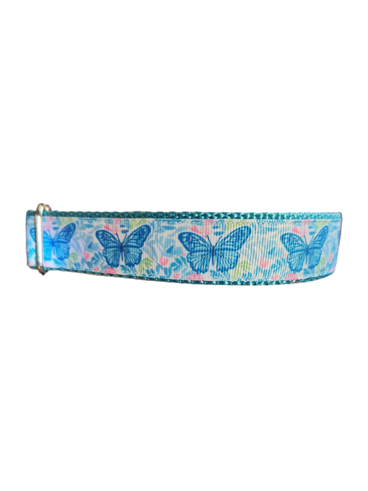 Collier pour chien en nylon à motifs de papillons bleus