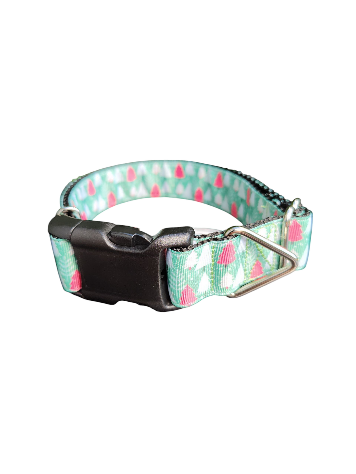 Collar de nailon para perro con árboles verdes y rosas