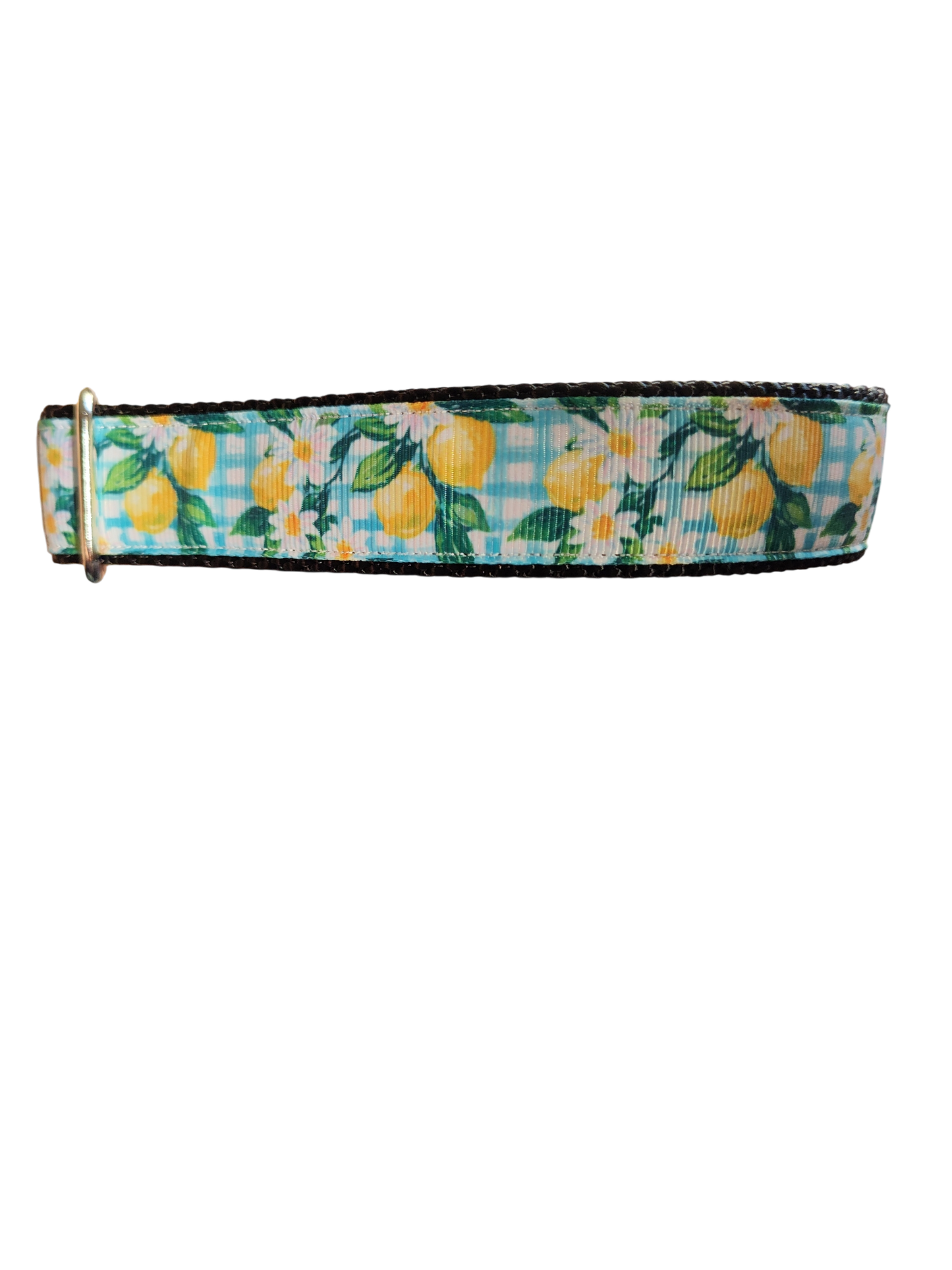 Collar de nailon para perro con estampado de limones y cuadros vichy