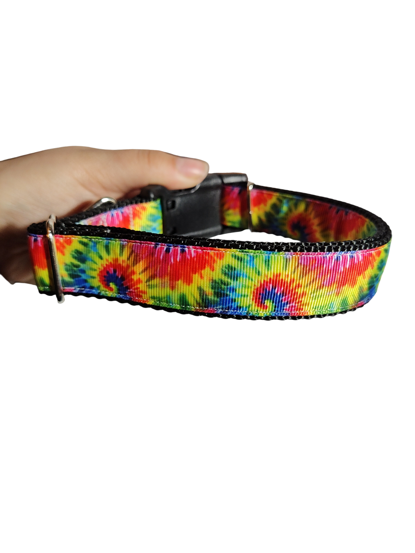Collier pour chien en nylon tie-dye arc-en-ciel