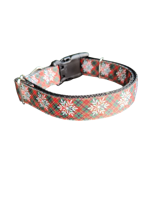 Collier pour chien en nylon à carreaux tartan flocons de neige