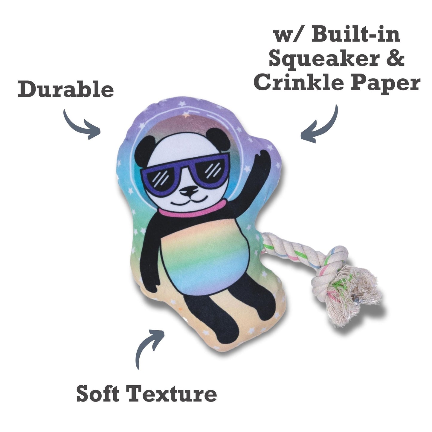 Peluche Panda de l'Espace pour Chien – avec couineur et papier froissé pour des heures de jeu amusantes