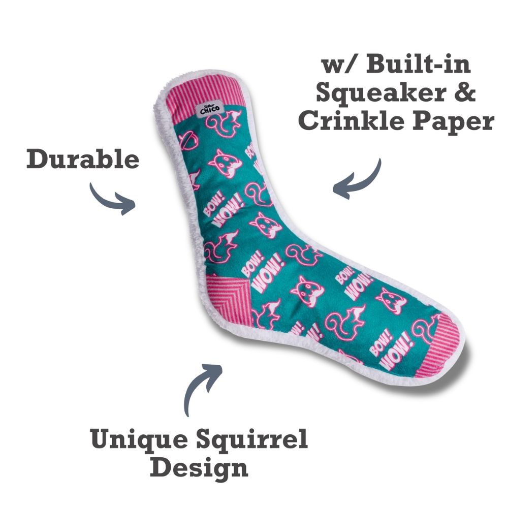 Chaussette en peluche couineuse pour chien – Motif écureuil Whimsy Wonders