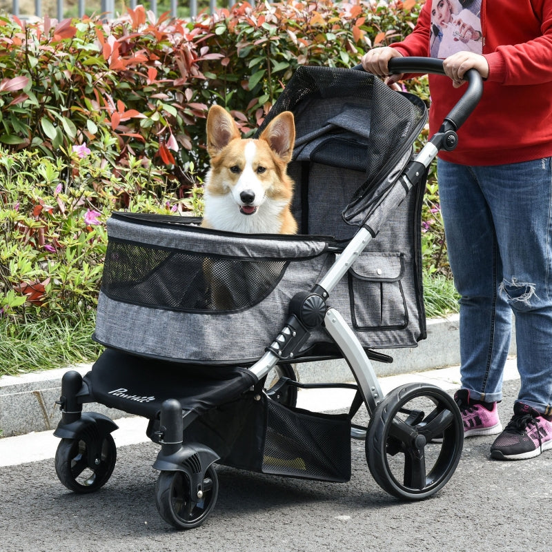 Poussette de voyage pour animaux de compagnie avec guidon réglable 