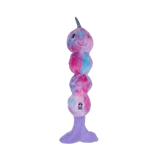 Peluche Narval Tie Dye Skinny, créature magique pour chien – avec couineur et papier froissé pour des heures de jeu amusantes