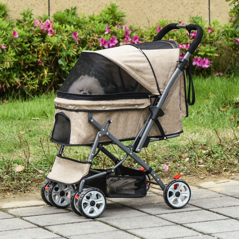 Cochecito de viaje plegable para mascotas con asa reversible 