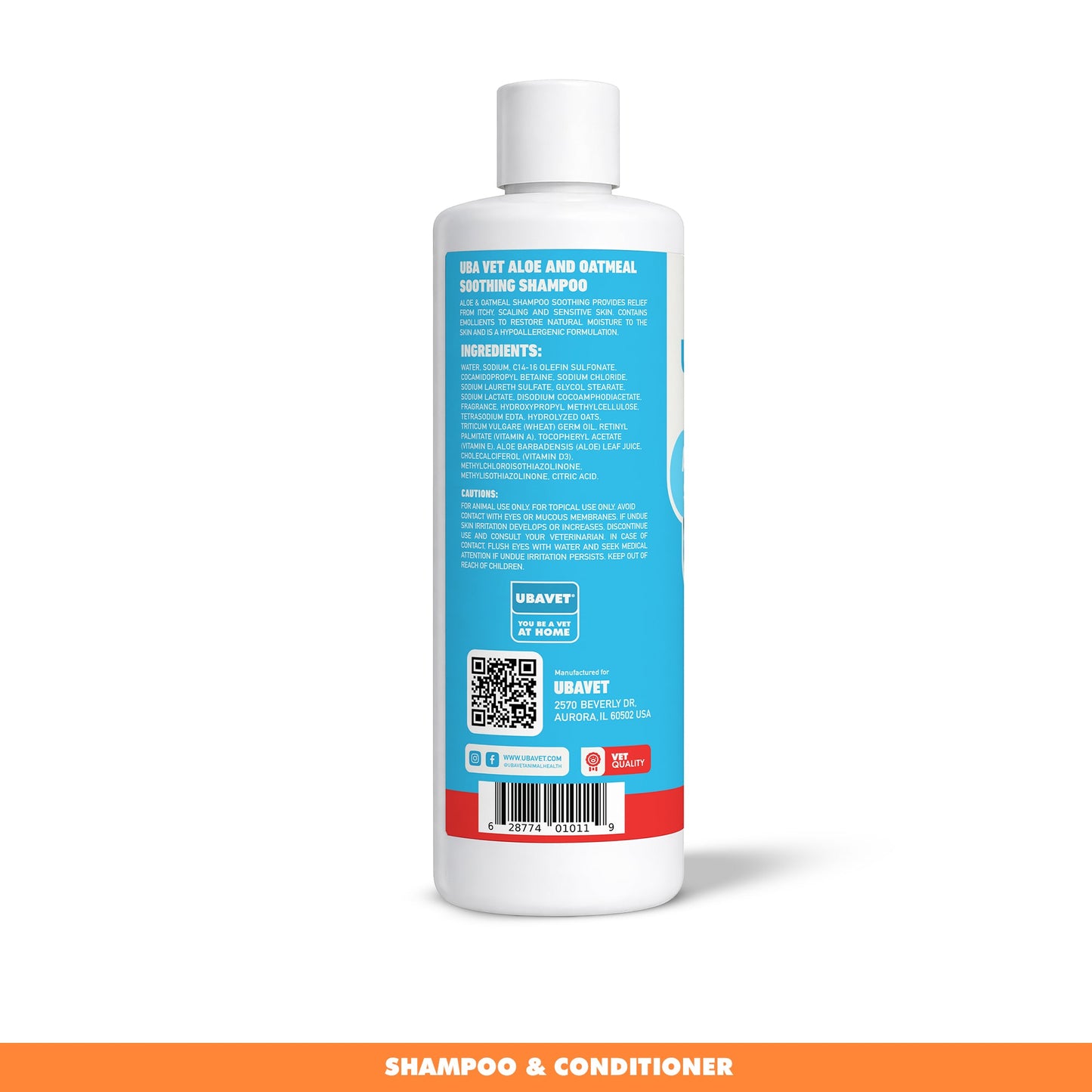 Shampoing UBAVET à l'aloe vera et à l'avoine pour chiens et chats – Nettoyant doux et hydratant pour peaux sensibles (500 ml)