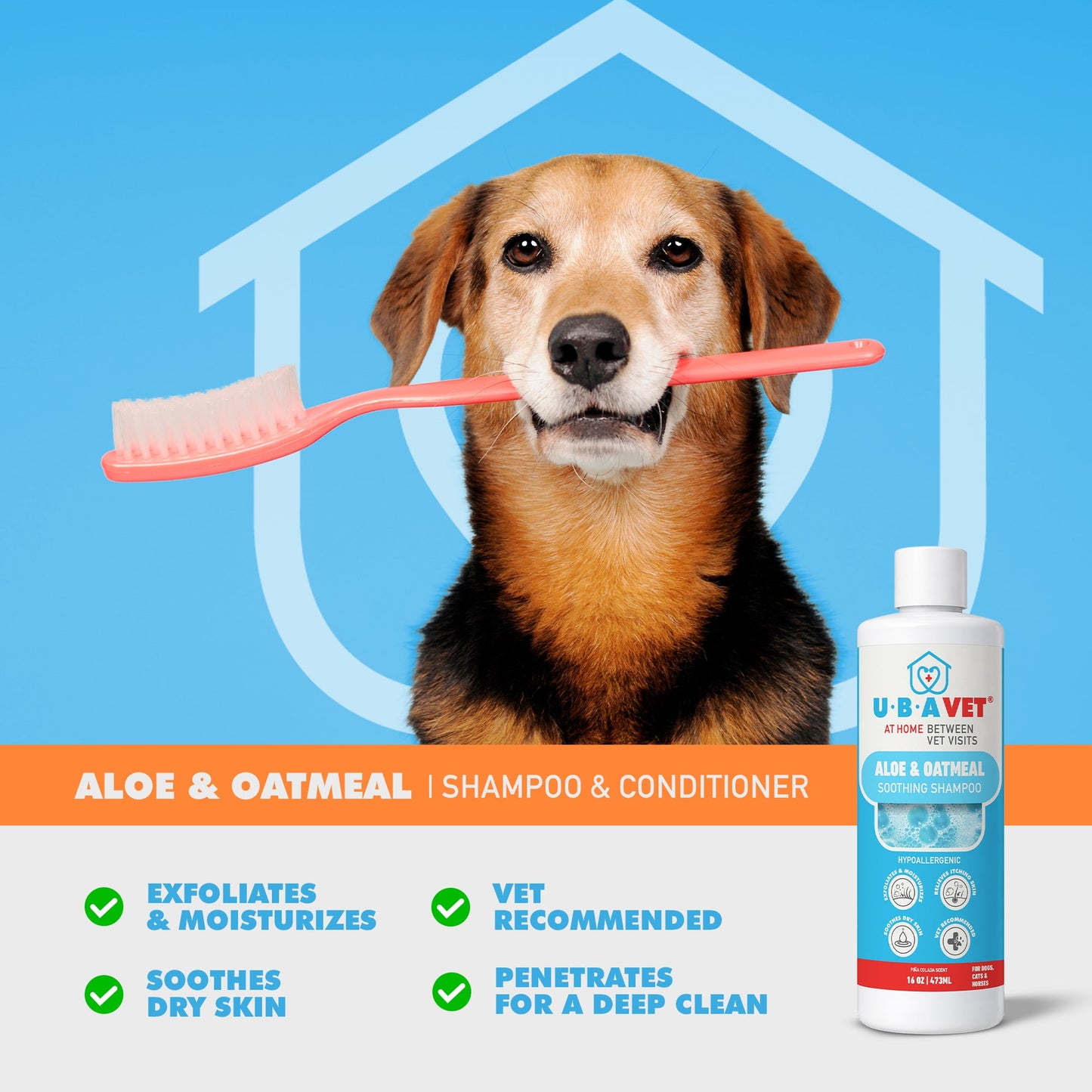 Shampoing UBAVET à l'aloe vera et à l'avoine pour chiens et chats – Nettoyant doux et hydratant pour peaux sensibles (500 ml)