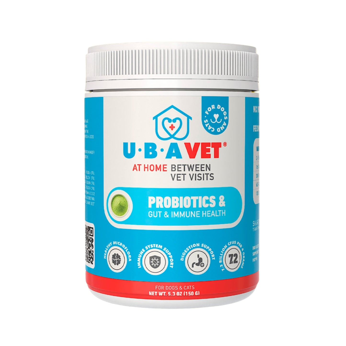 UBAVET Probiotiques et soutien de la santé intestinale et immunitaire pour chiens et chats – 150 g (5,3 oz) en poudre