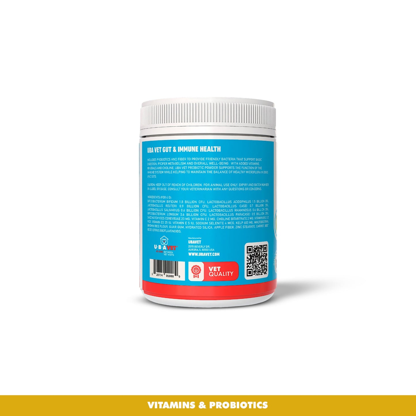 UBAVET Probiotiques et soutien de la santé intestinale et immunitaire pour chiens et chats – 150 g (5,3 oz) en poudre