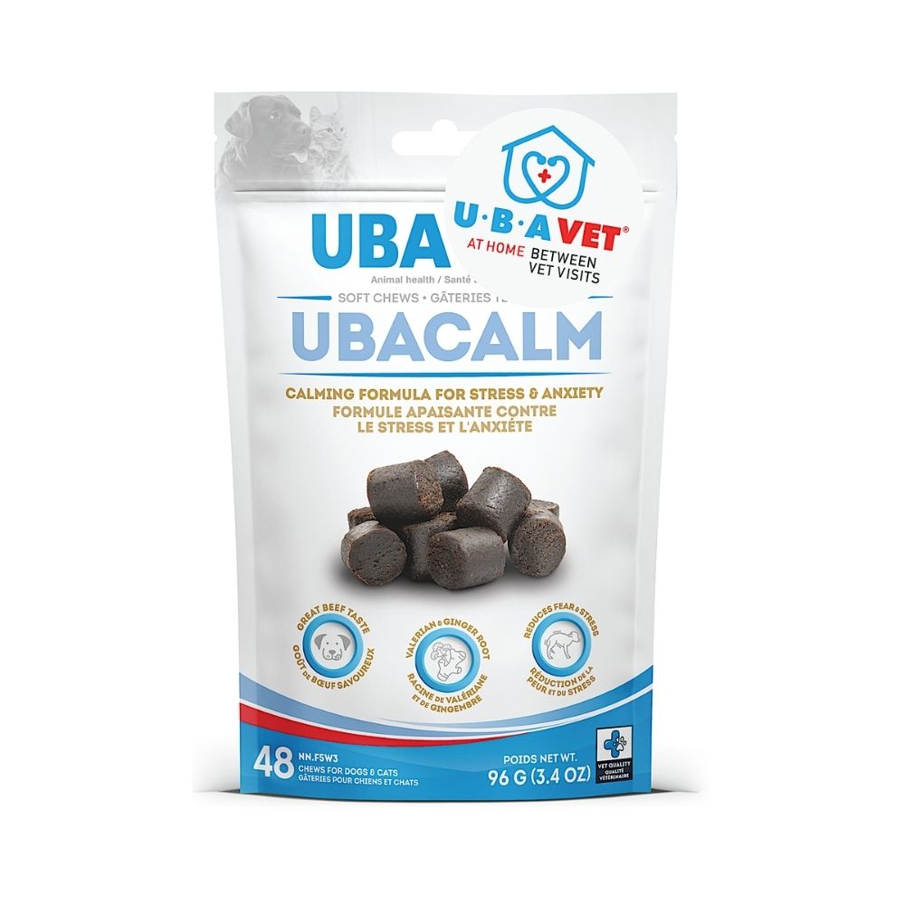 UBAVET UBACALM Friandises apaisantes à mâcher pour chiens et chats – Soulagement naturel du stress et de l'anxiété