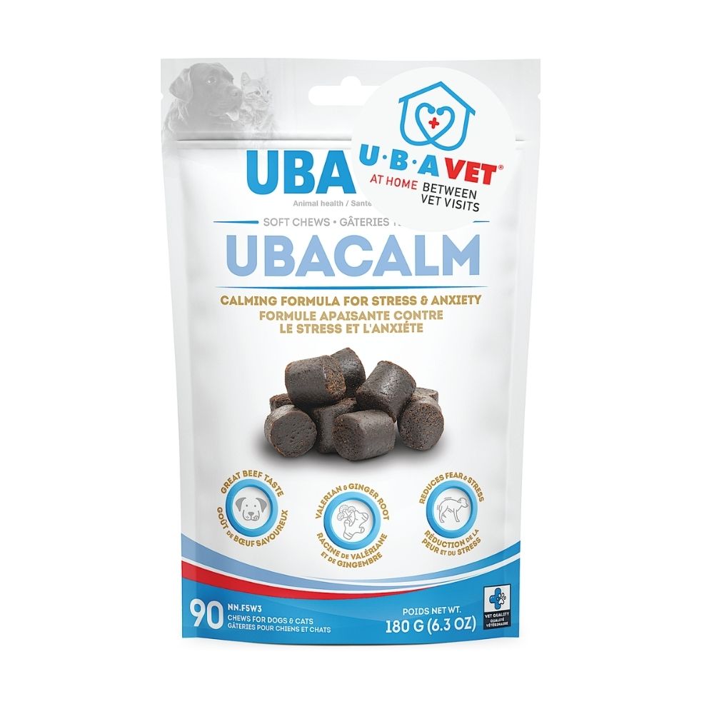 UBAVET UBACALM Friandises apaisantes à mâcher pour chiens et chats – Soulagement naturel du stress et de l'anxiété