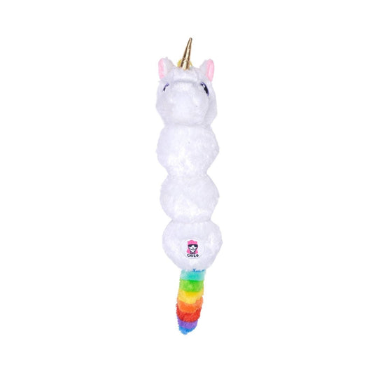 Peluche de unicornio mágico colorido para perro, con chirriador y papel arrugado para un juego divertido.