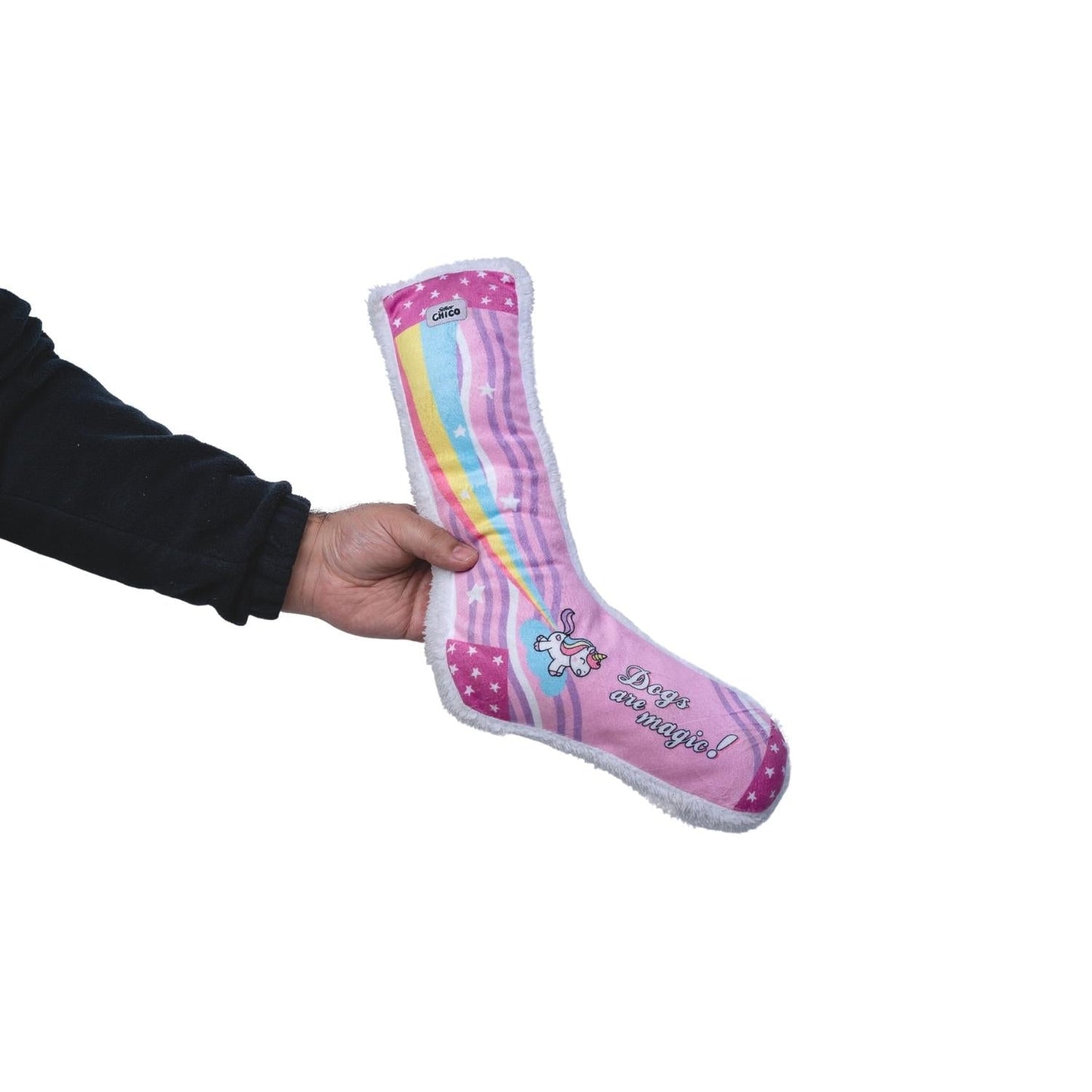 Chaussette en peluche couineuse pour chien – Motif licorne Whimsy Wonders