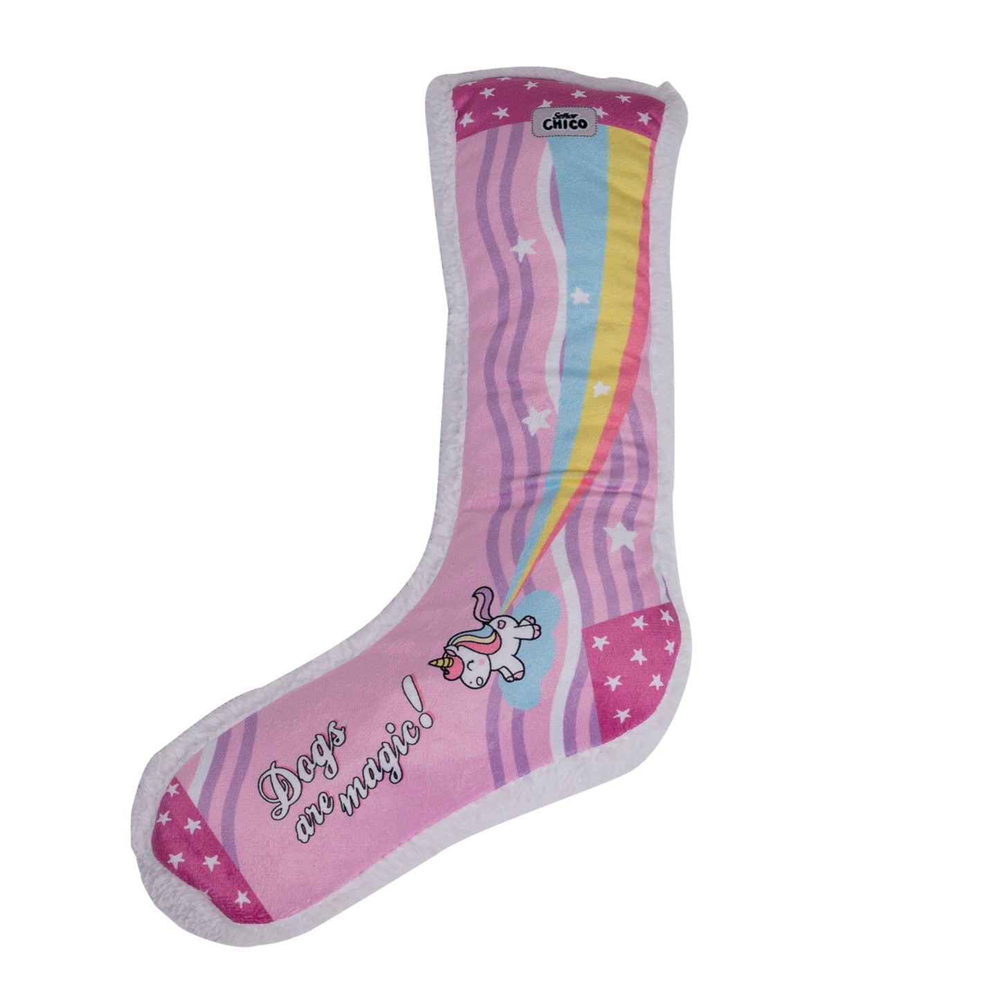 Chaussette en peluche couineuse pour chien – Motif licorne Whimsy Wonders