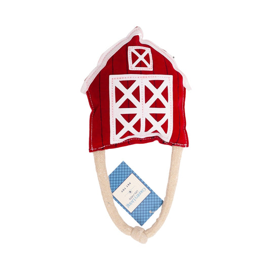 Juguete masticable para perros Country Living de piel sintética con diseño de granero rojo: seguro, duradero y no tóxico.