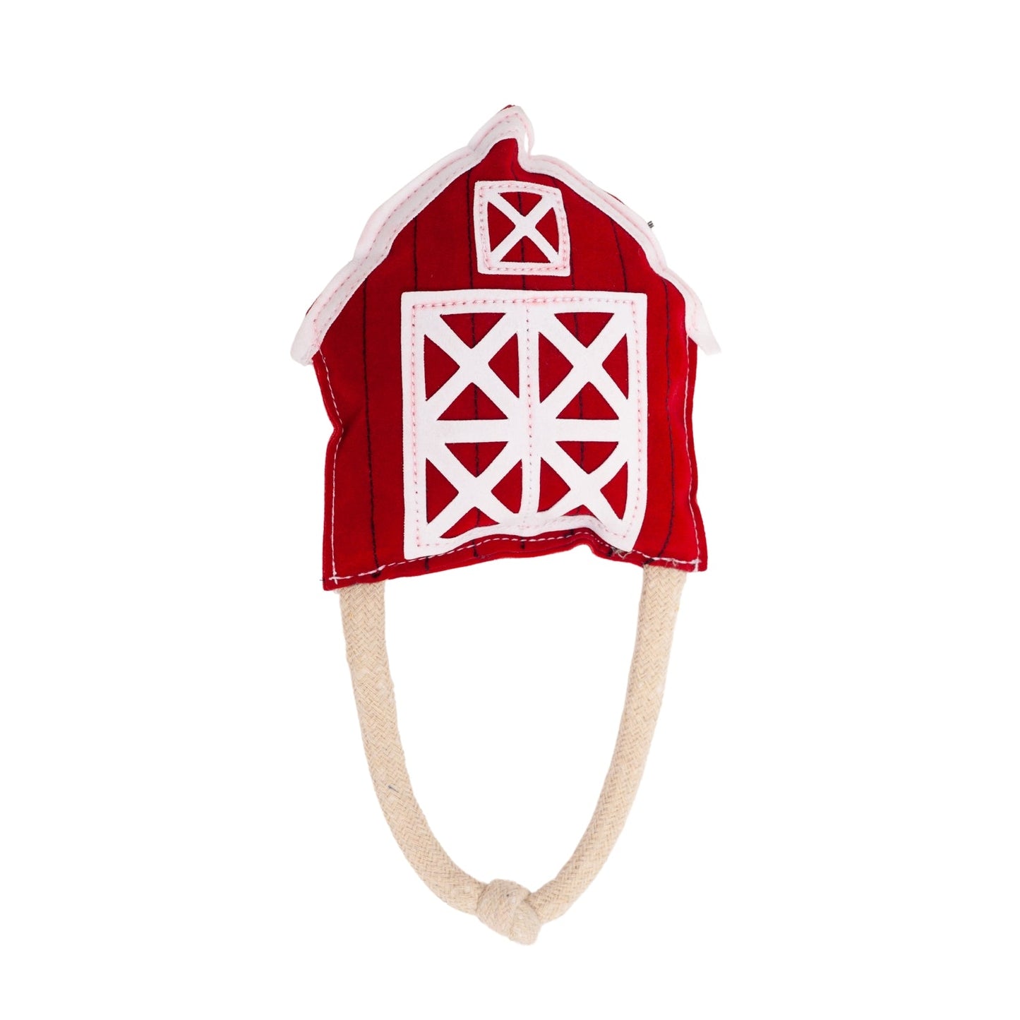 Juguete masticable para perros Country Living de piel sintética con diseño de granero rojo: seguro, duradero y no tóxico.