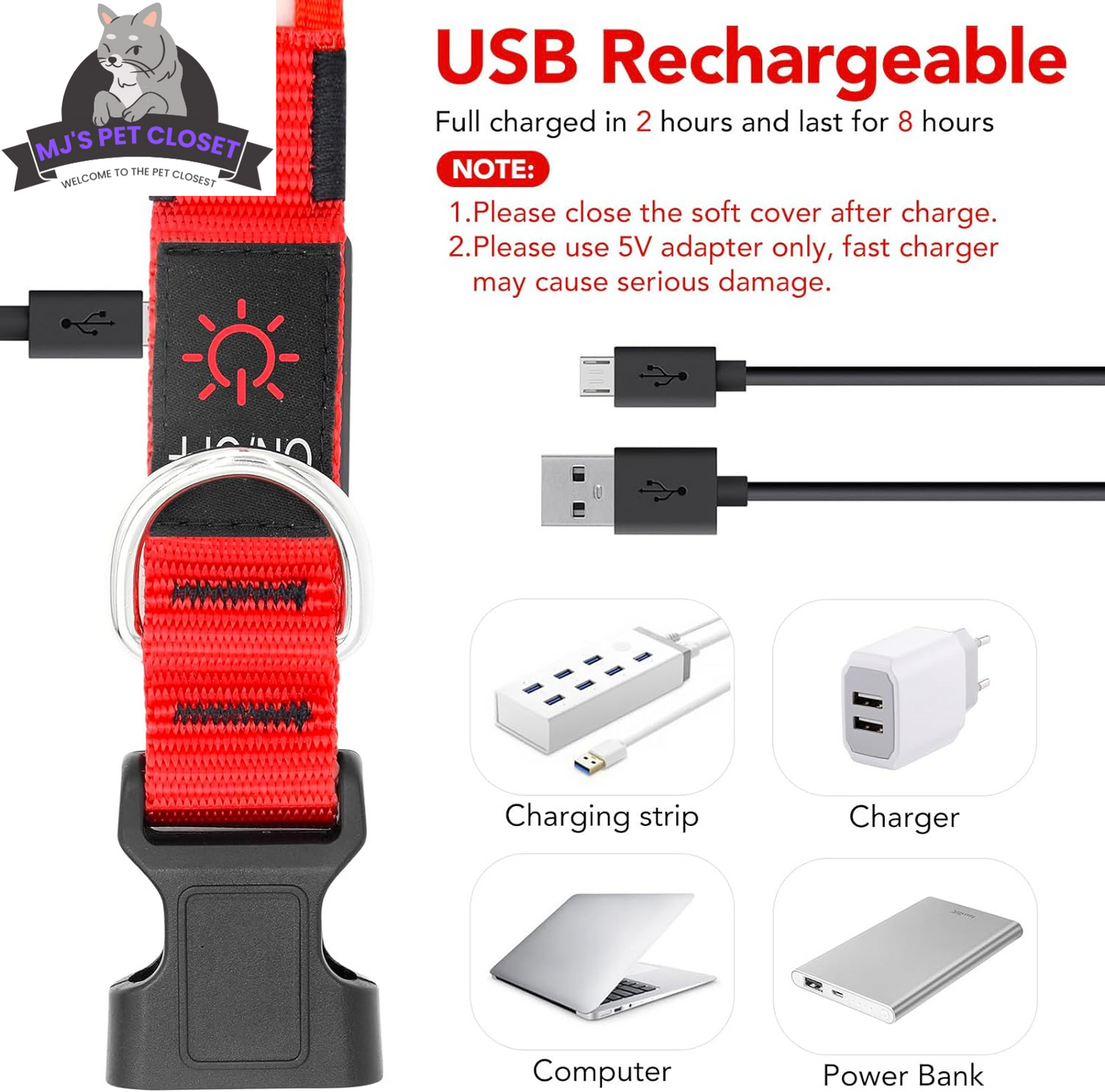 ¡Alegra los paseos nocturnos de tu cachorro con nuestro collar LED ajustable! 🌟 ¡Recargable por USB y súper seguro! 🐾❤️