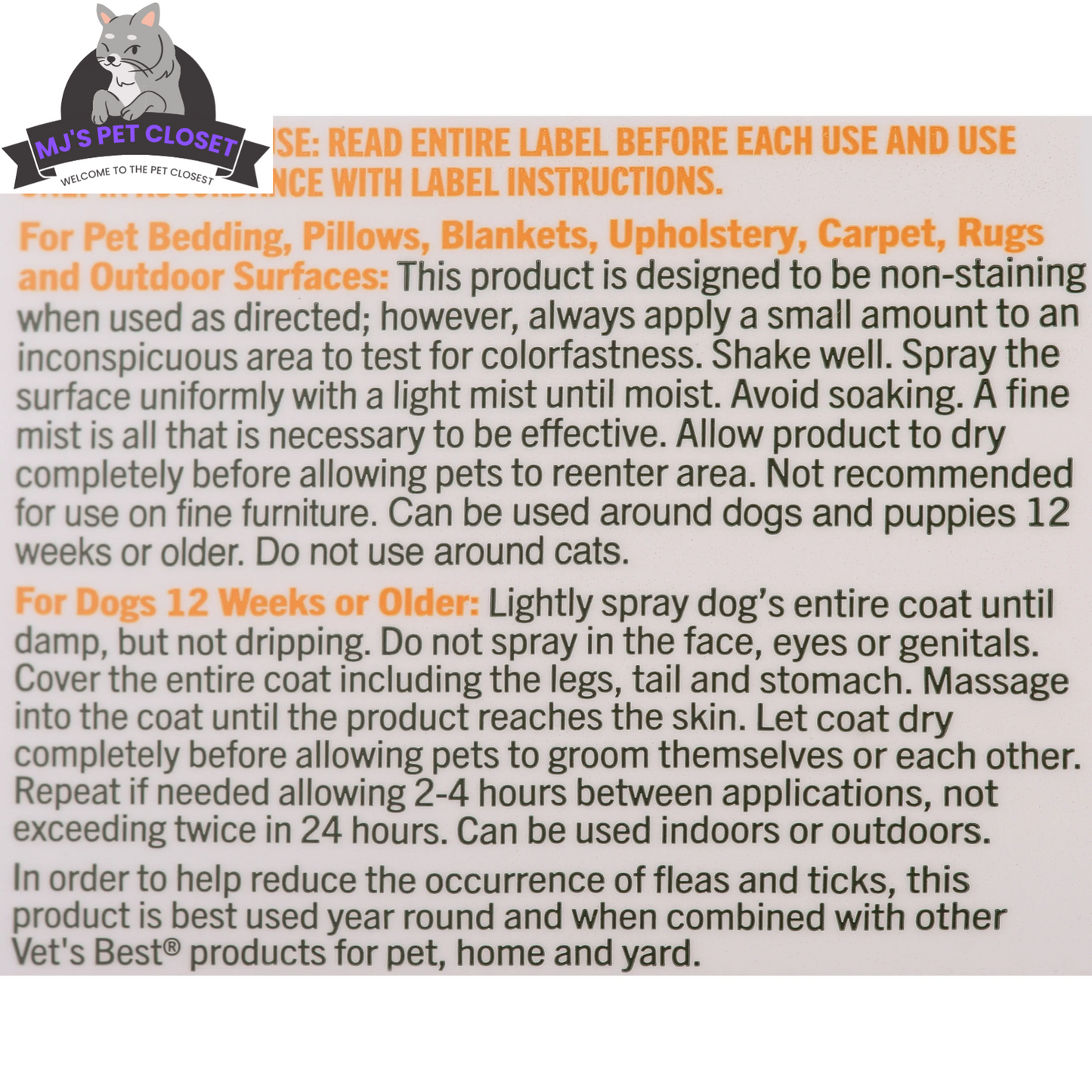 Spray casero Vet's Best contra pulgas y garrapatas para perros - Aroma refrescante a menta - 944 ml de potente protección