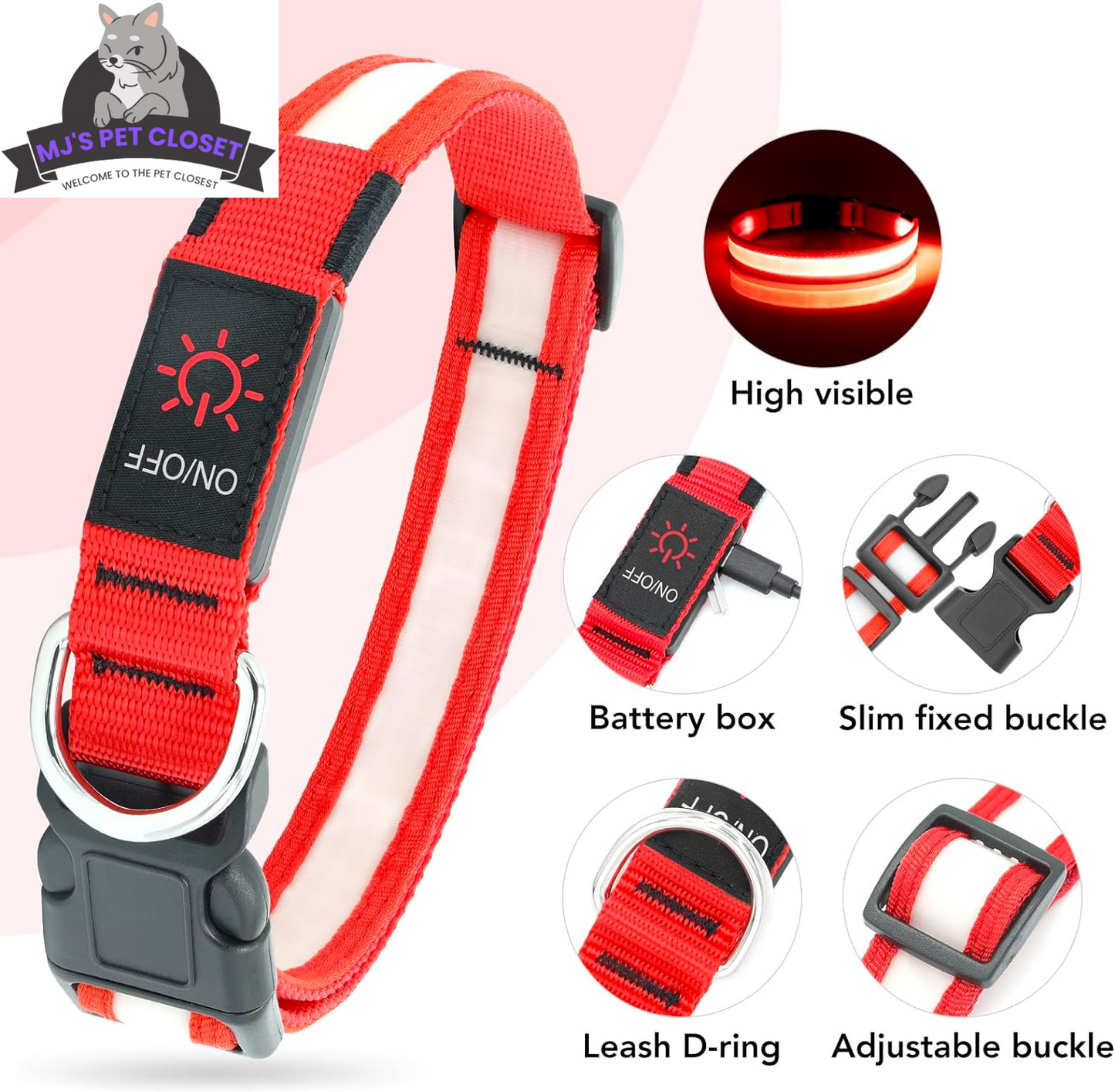 ¡Alegra los paseos nocturnos de tu cachorro con nuestro collar LED ajustable! 🌟 ¡Recargable por USB y súper seguro! 🐾❤️