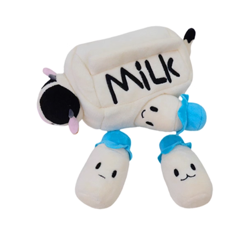 Peluche à mâcher Milou &amp; Lumi Milk pour chiens et chats – Jouet interactif avec bruit de froissement, couineur et cordes à tirer