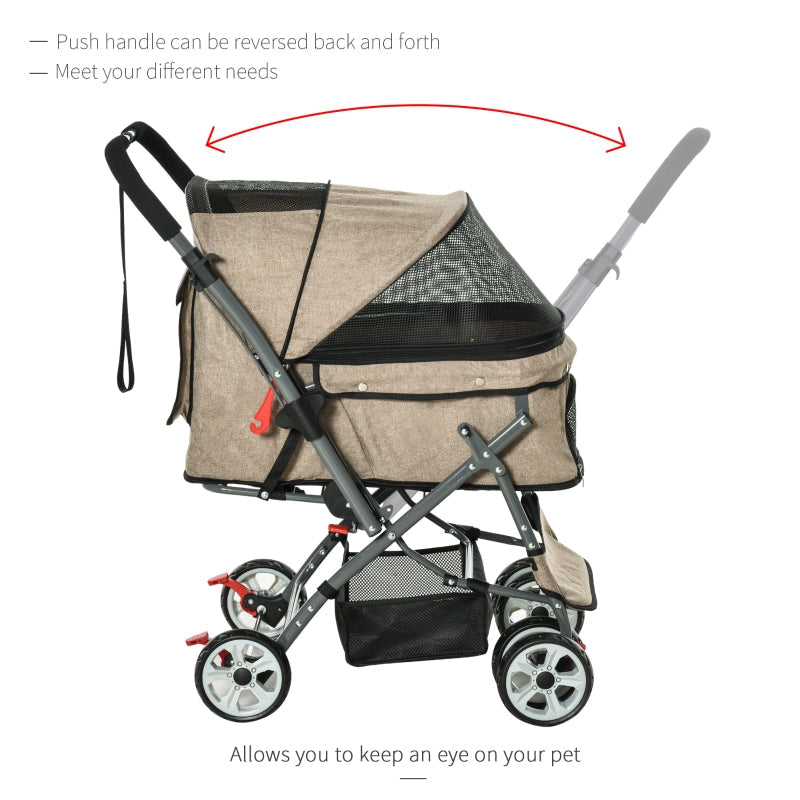 Cochecito de viaje plegable para mascotas con asa reversible 